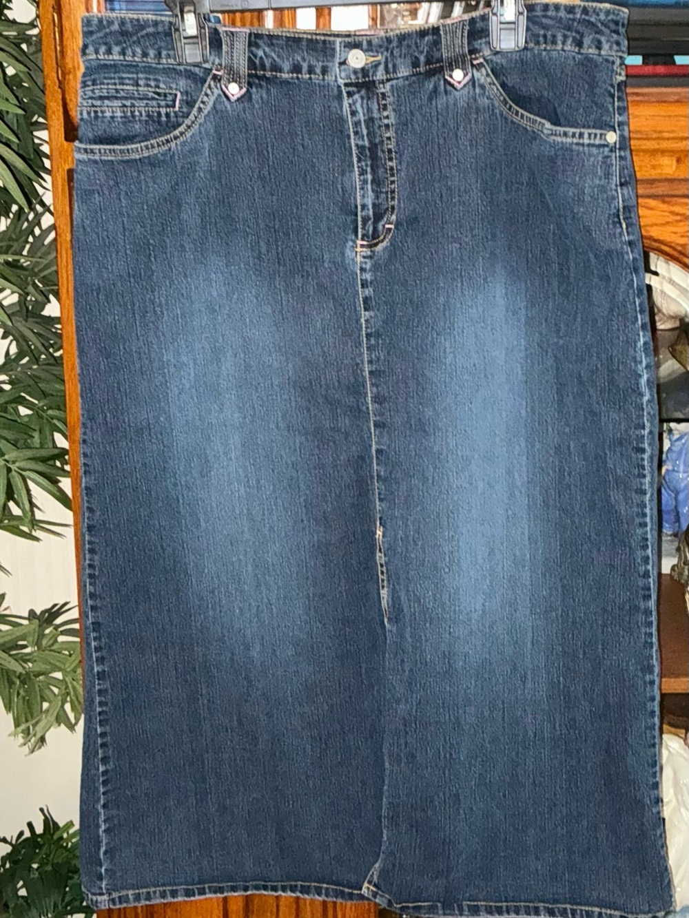 Faded Glory Women’s Stretch Long Denim Skirt 18 Dark Stone Maxi